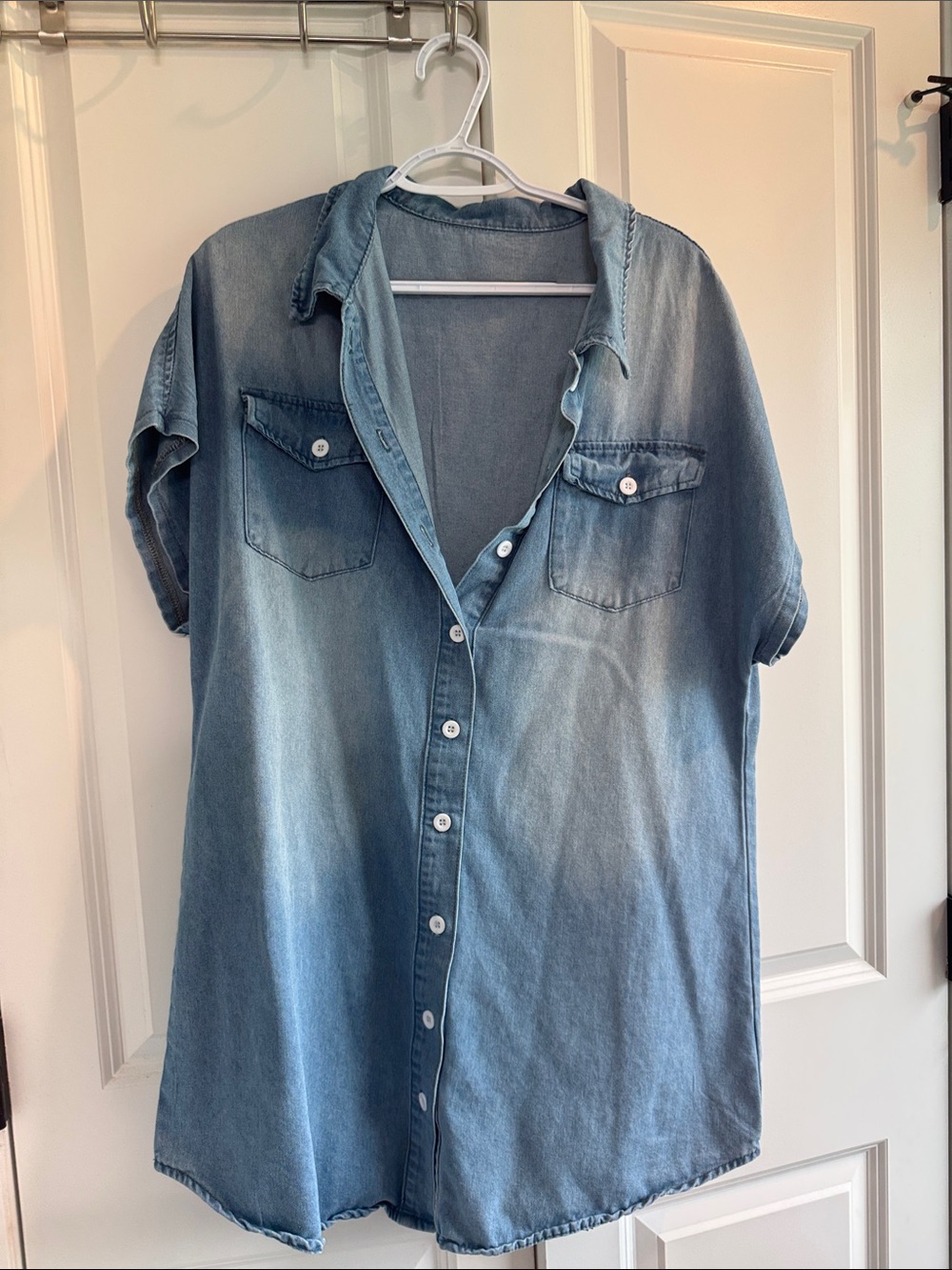SHEIN Light Blue Denim Shirt Dress